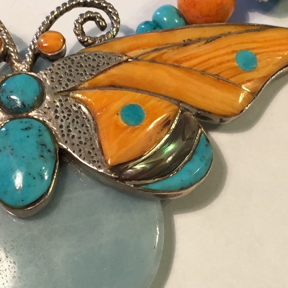 Beautiful handmade stone and shell inlayed butterfly necklace - Picture 4 of 7